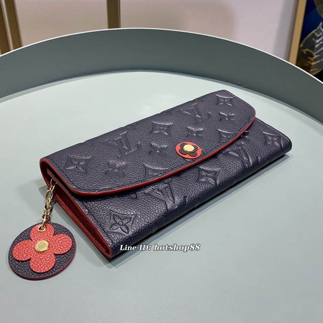 路易威登LV錢包 M68327 藍色 Emilie錢夾 LV全皮系列壓花翻蓋女款長錢包皮夾 xxlv2653